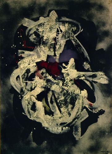 Spéléologie mentale, série des écritures blanches, 1962, huile, encre, vynile et glycéro-spray sur toile, 137 x 99 cm