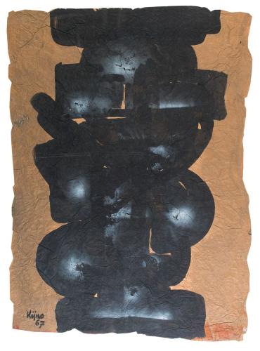 Stèle pour les innocents, série des horribles blasons de la guerre, 1967, acrylique et glycéro-spray sur papier froissé, 122 x 90 cm