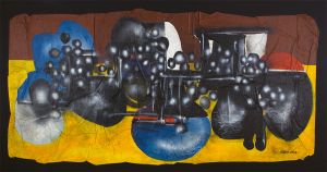 Stèle de la joie, hommage aux fruits de Néruda, 1973, acrylique et glycéro-spray sur toile, 1977 x 332 cm