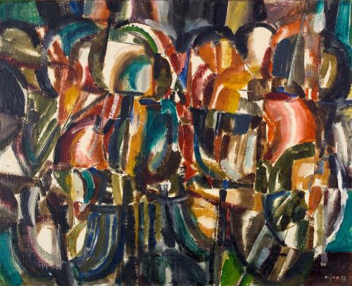 Quatuor, 1955, huile sur isorel collé sur châssis
